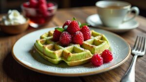 Matcha-Himbeer-Waffeln