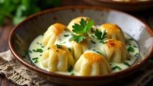 Maultaschen mit Blauschimmelkäse