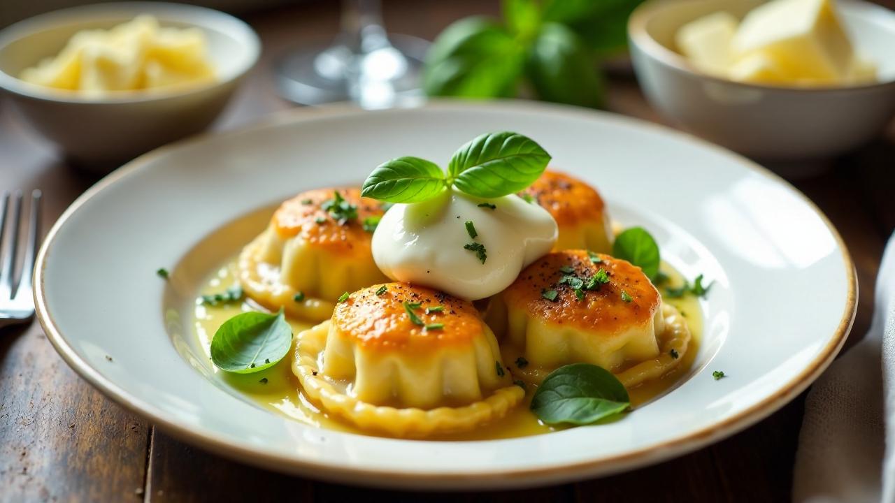 Maultaschen mit Burrata und Basilikum