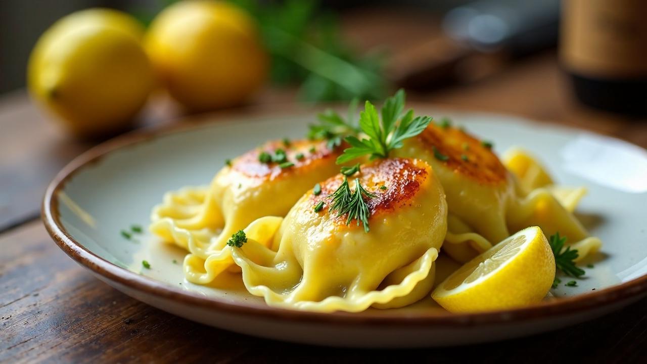 Maultaschen mit Hüttenkäse und Dill