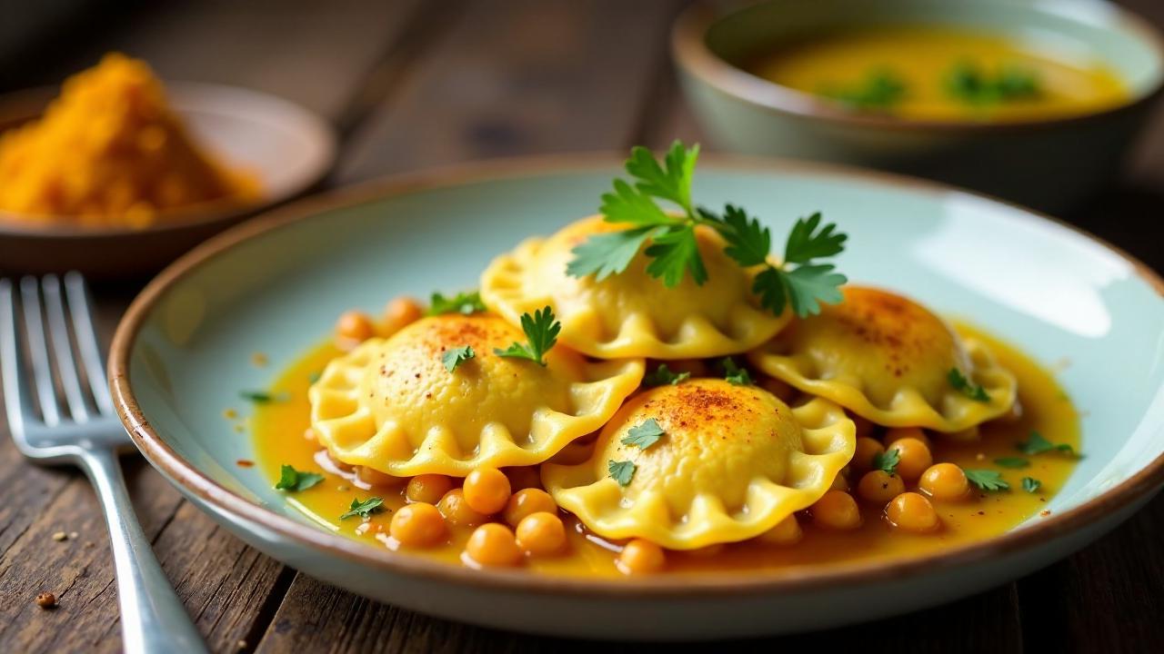 Maultaschen mit Kichererbsen und Kurkuma