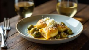 Maultaschen mit Rosenkohl und Parmesan