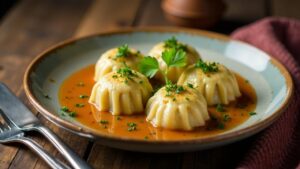 Maultaschen mit Räucherschinken und Zwiebeln