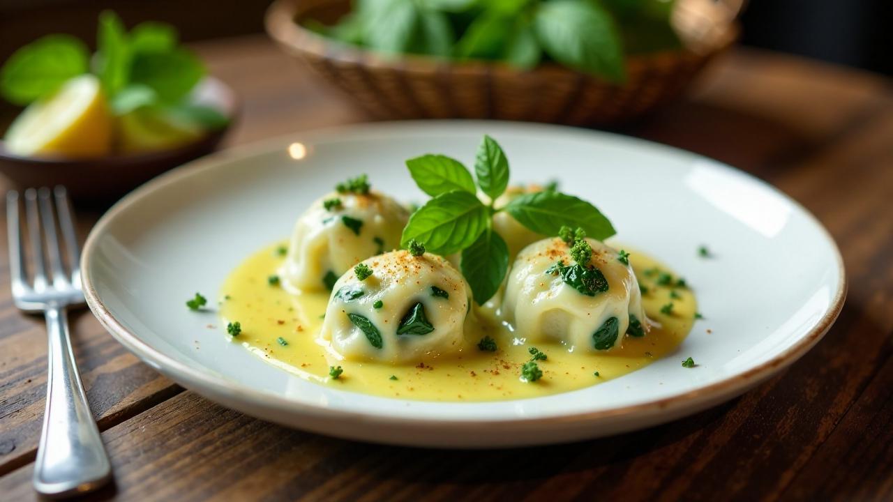 Maultaschen mit Spinat und Gorgonzola