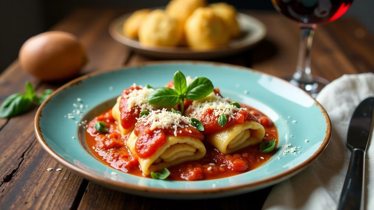 Maultaschen mit Tomatensoße und Mozzarella