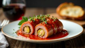 Mediterrane Rinderrouladen mit Tomatensauce