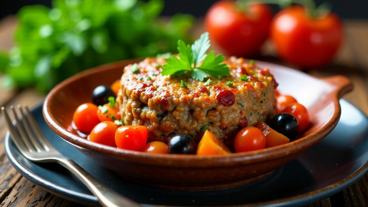 Mediterraner Leberkäse mit Tomaten und Oliven