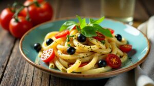 Mediterraner Nudelsalat mit getrockneten Tomaten und Oliven