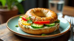 Mehrkorn-Bagel mit Hummus und Gemüse