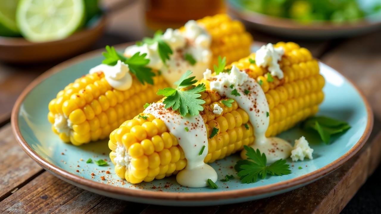 Mexikanische Elotes (gegrillter Mais)