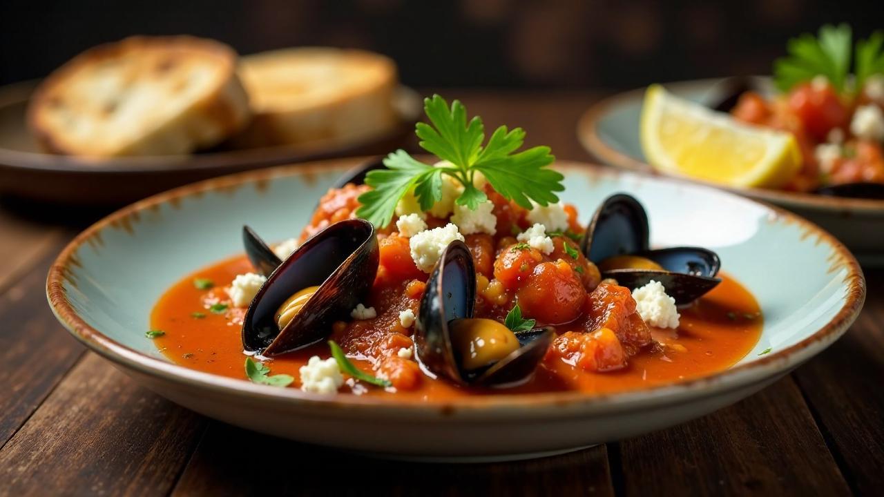 Midia Saganaki - Muscheln in Tomaten-Feta-Sauce