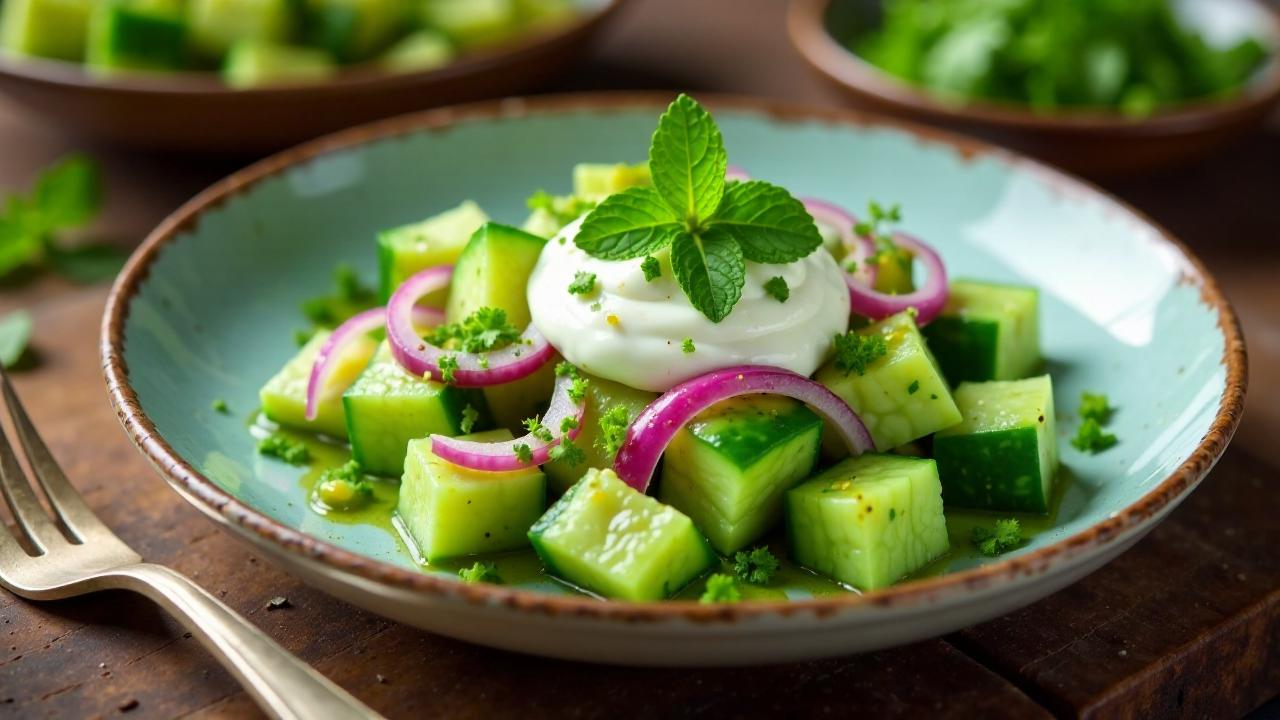 Minty Cucumber Chaat – Frischer Gurkensalat mit Minz-Chutney und Joghurt