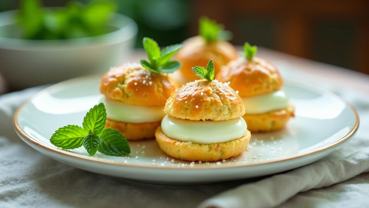 Minz-Profiteroles mit Zuckerkristallen