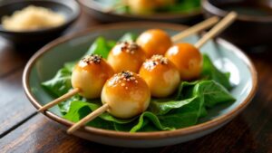 Mitarashi Dango: Reisbällchen am Spieß