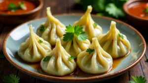 Momos mit Spinat und Rosinen