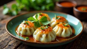 Momos mit Ziegenkäse und Kräutern