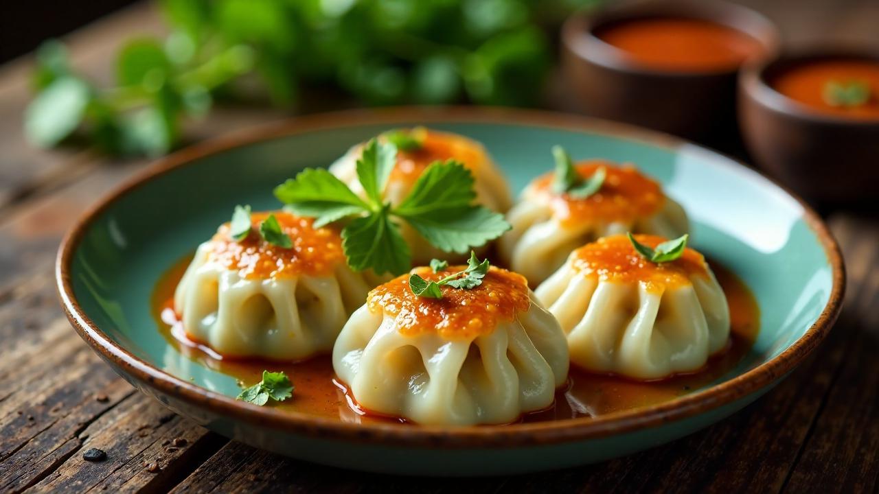 Momos mit Ziegenkäse und Kräutern