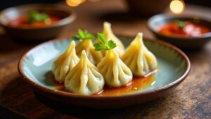 Momos mit geräuchertem Käse