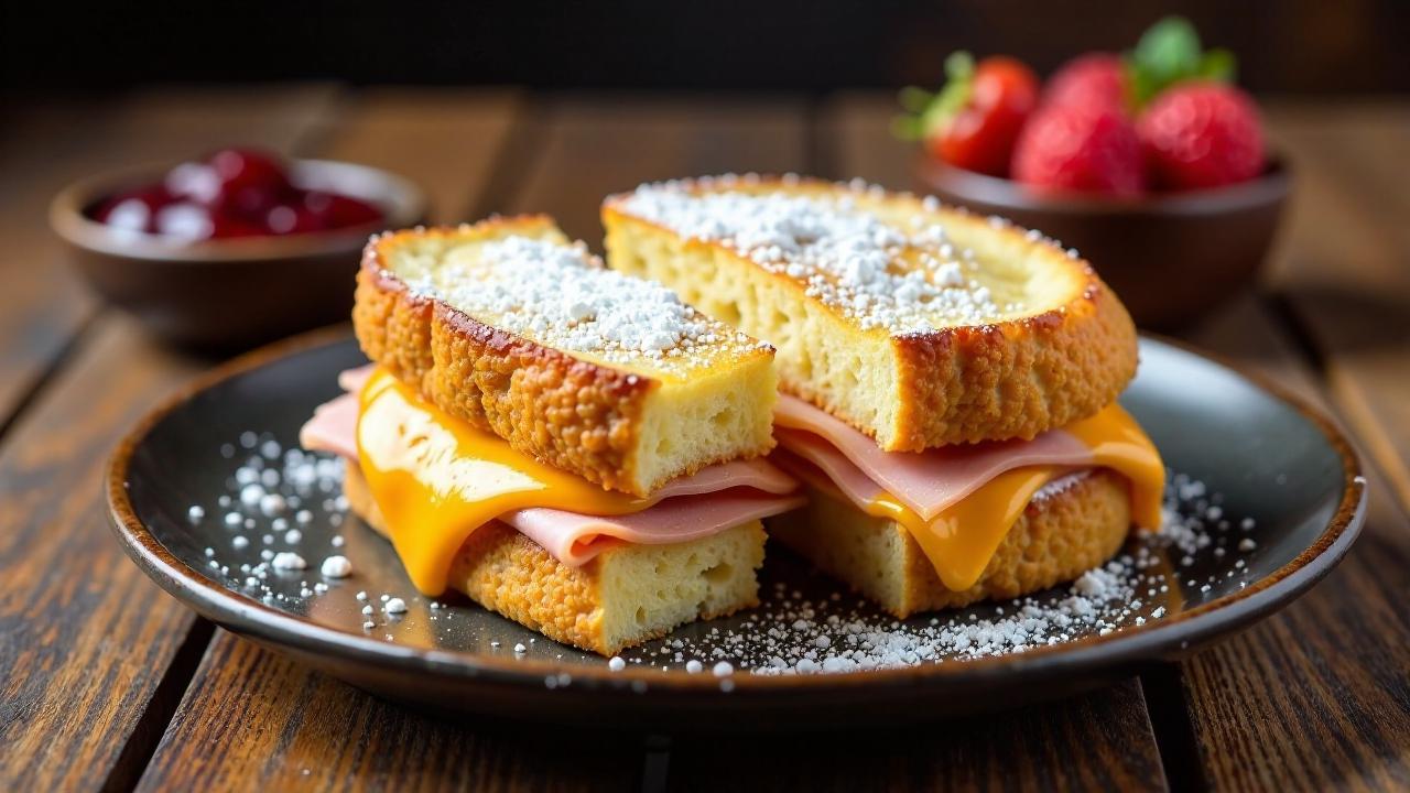 Monte Cristo Sandwich – Gebratenes Sandwich mit Schinken und Käse.