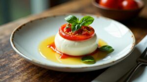 Mozzarella-Sphäre mit Tomatenmousse