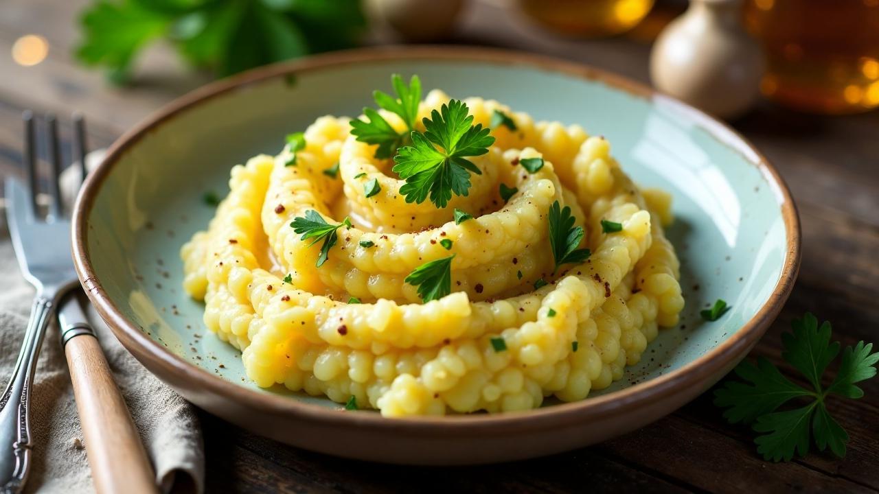 Mulgipuder-Kartoffelbrei mit Gerstengrütze