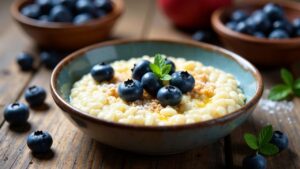 Mustikkamannapuuro (Blueberry Semolina Porridge)