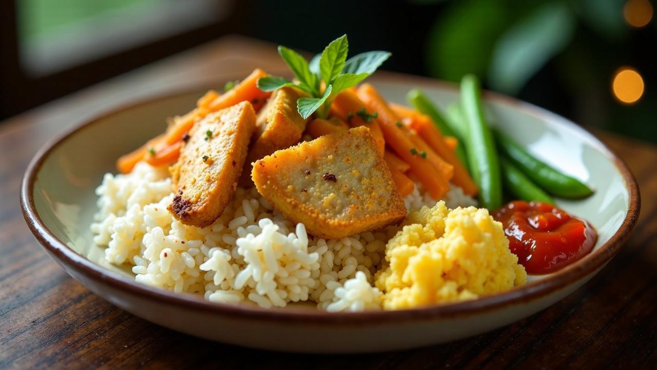 Nasi Campur: Reis mit verschiedenen Beilagen