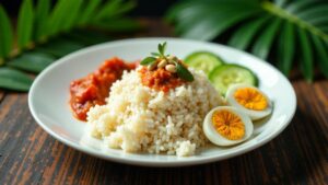 Nasi Lemak - Kokosreis mit scharfer Sambal