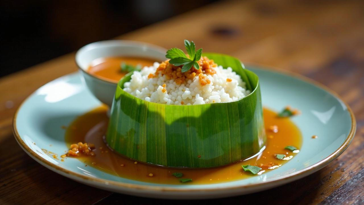 Nasi Timbel: Reis in Bananenblättern gedämpft