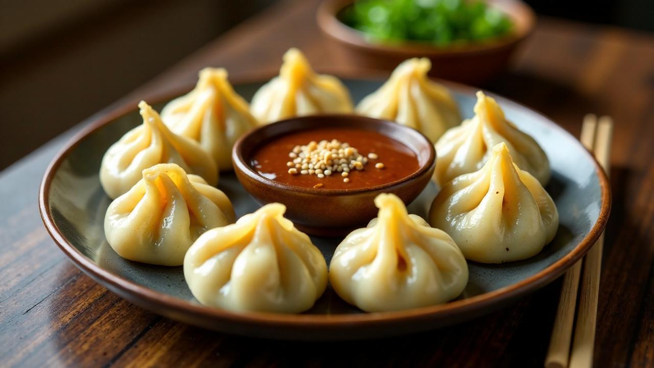 Nepali Buff Momos mit Sesam-Dip