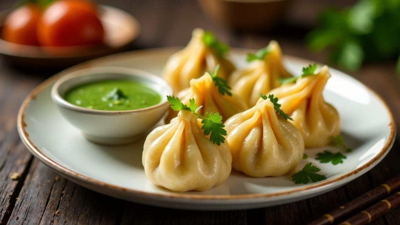 Nepali Momos in Koriandersoße