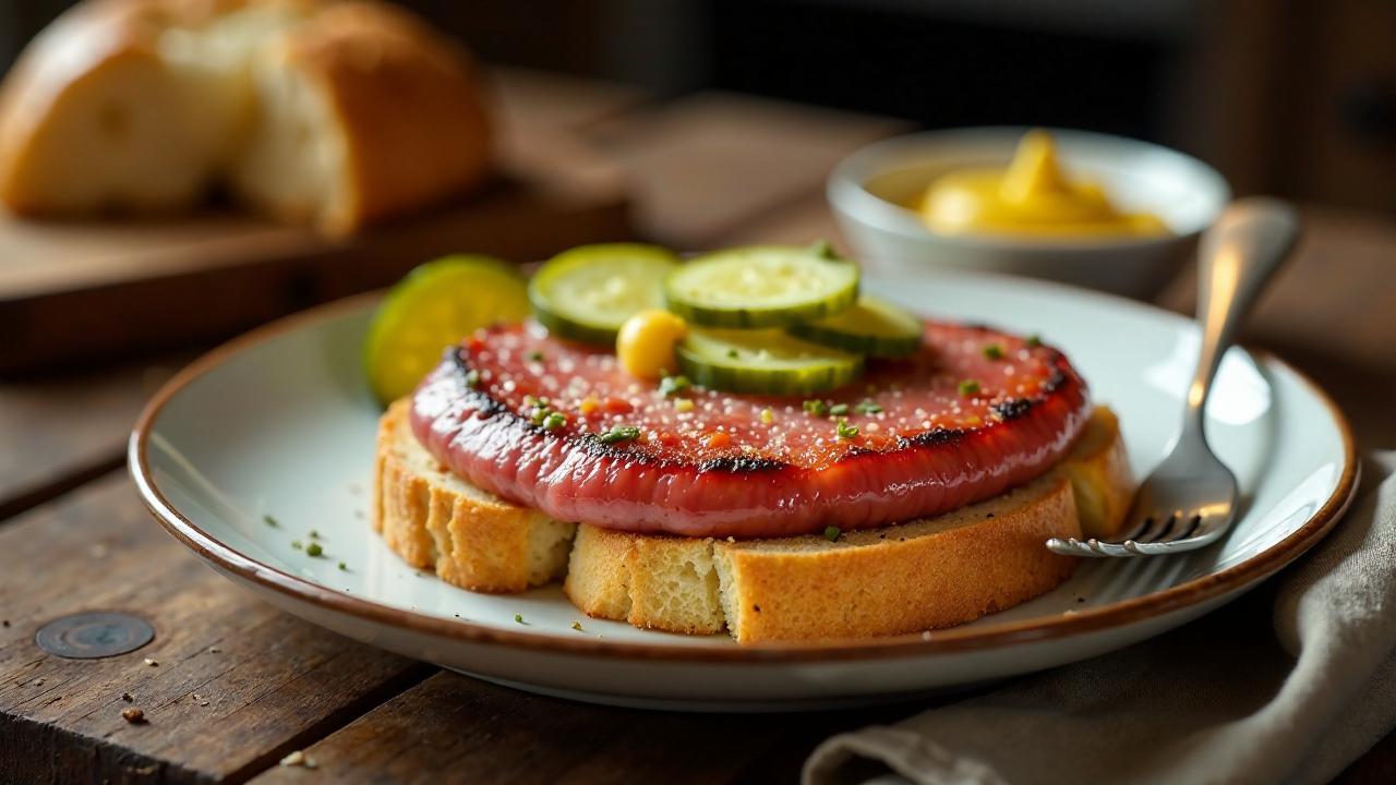 Niederbayerischer Leberkäse auf Roggenbrot