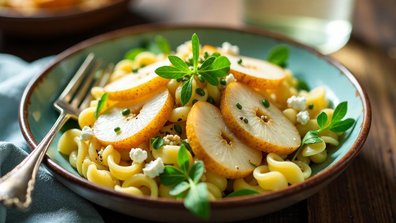 Nudelsalat mit Birne und Blauschimmelkäse