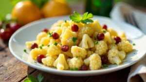 Nudelsalat mit Blumenkohl und Rosinen