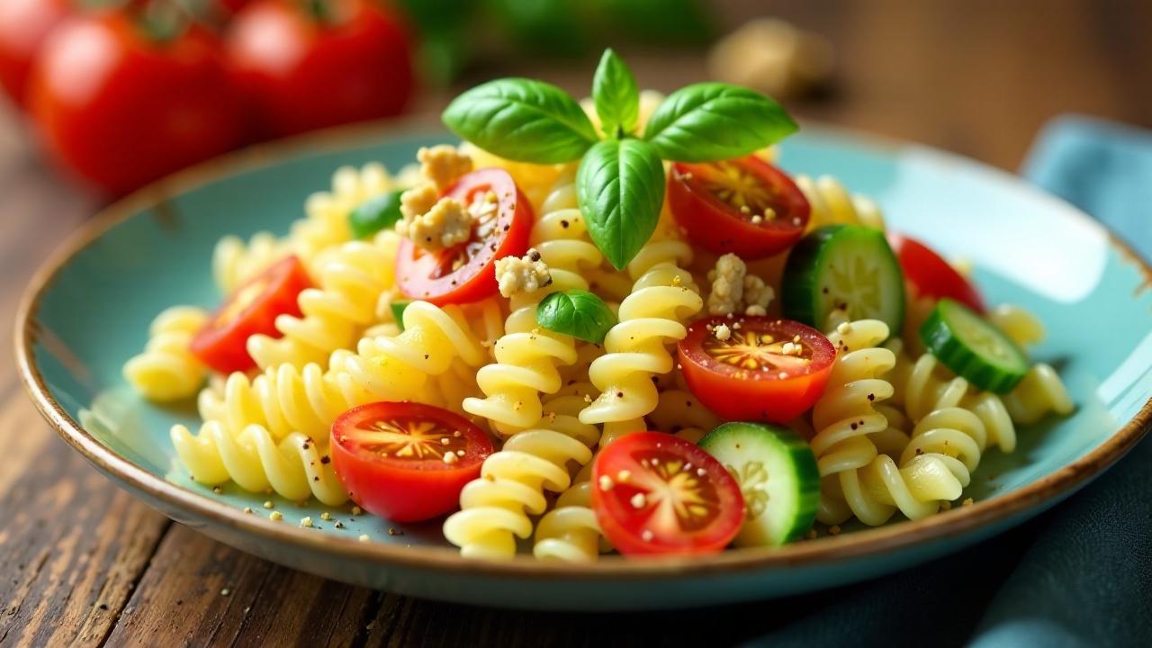 Nudelsalat mit Honig-Senf Dressing und Walnüssen