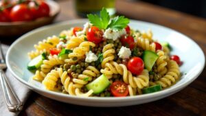 Nudelsalat mit Linsen und frischem Koriander