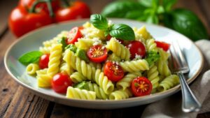 Nudelsalat mit Pesto und Kirschtomaten