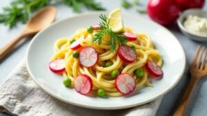 Nudelsalat mit geräucherter Forelle und Dill