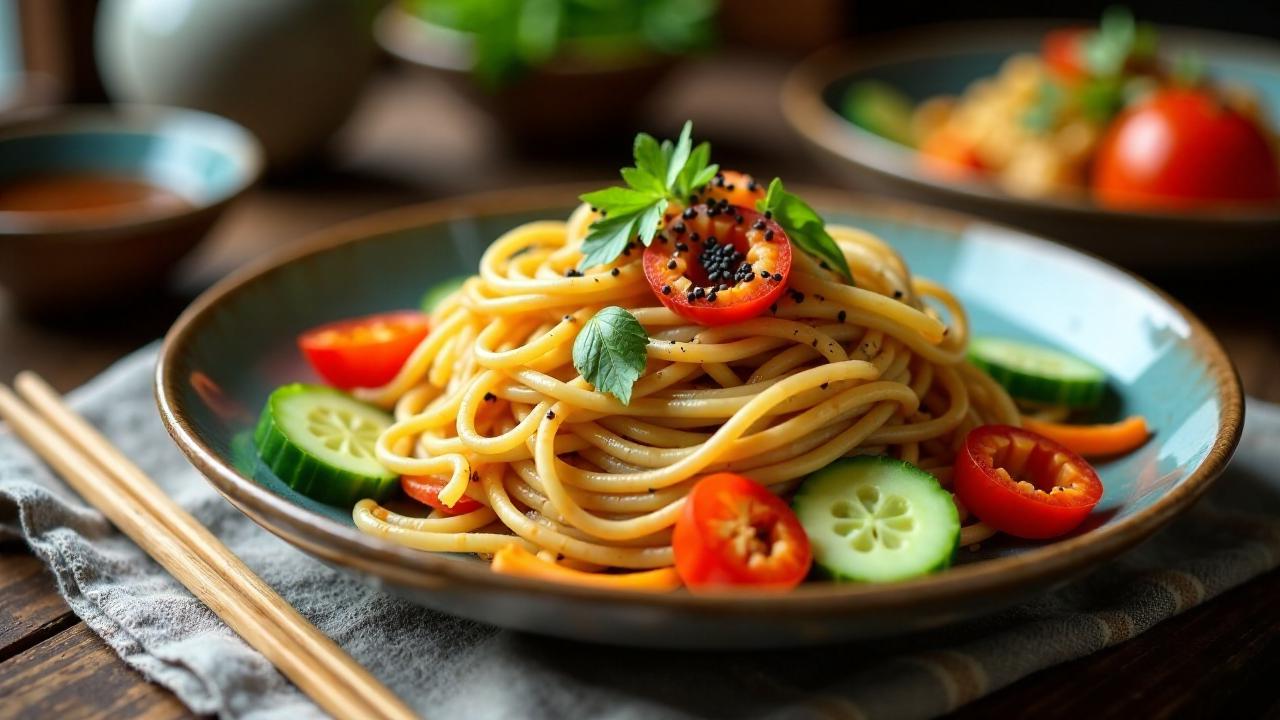 Nudelsalat mit schwarzem Sesam und Tamari-Dressing