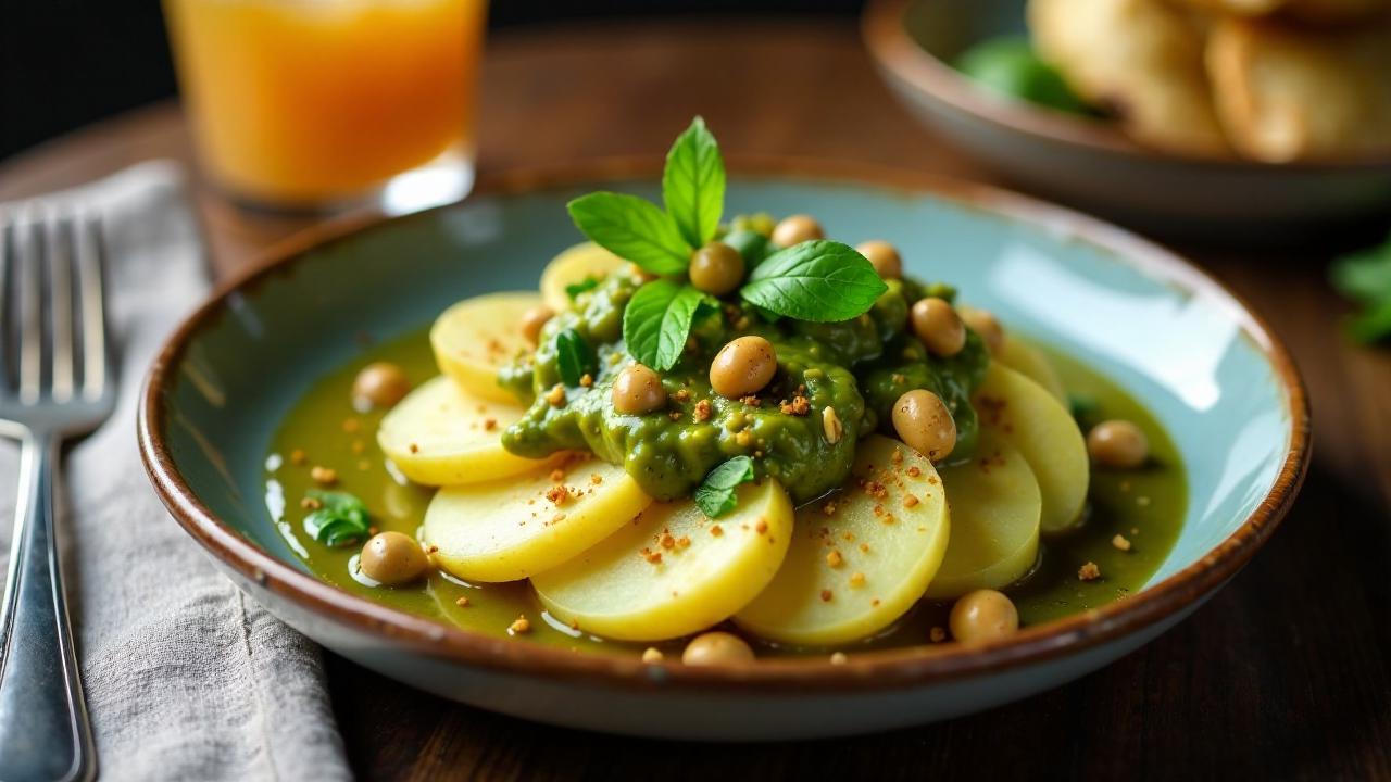 Ocopa Arequipeña: Kartoffelscheiben mit Kräutersauce