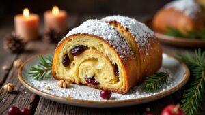 Ofenfrischer Stollen mit Trockenfrüchten