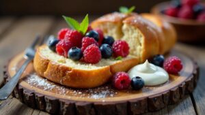 Pain d'épices mit Beeren und Creme fraiche