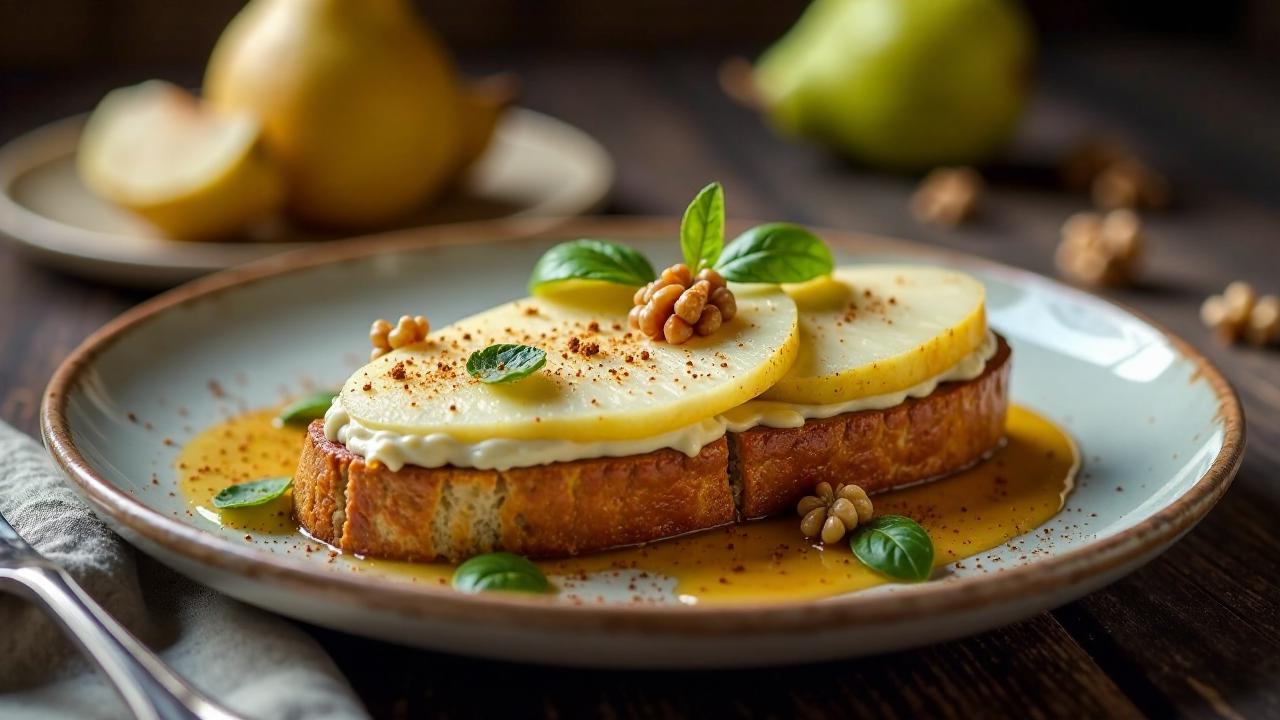 Pain d'épices mit Blauschimmelkäse und Birnen