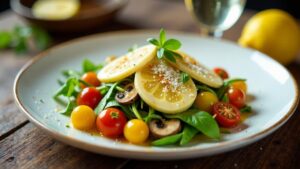 Palmherzensalat und Champignons