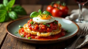 Pane Frattau - Geschichtetes Fladenbrot mit Tomatensauce und Ei