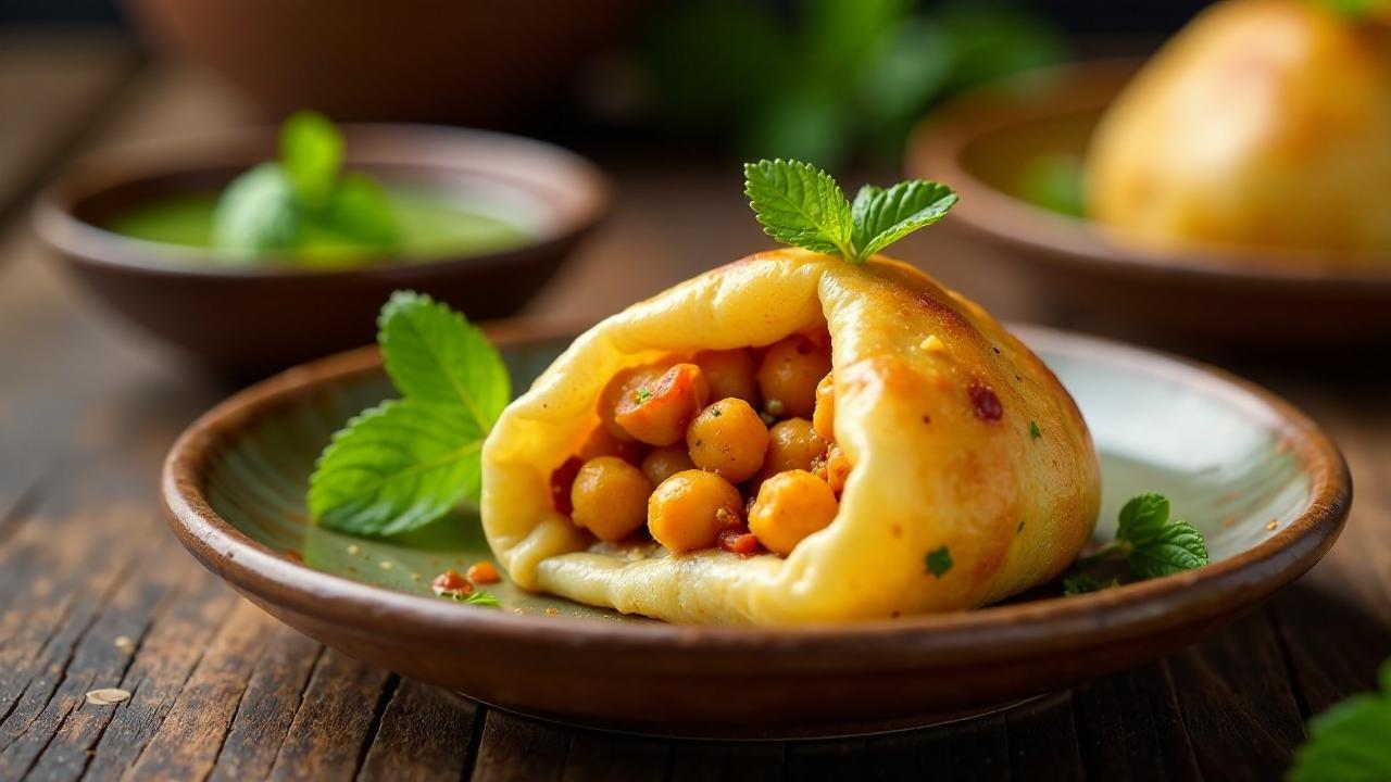 Pani Puri – Würzige Minzwasser-Bällchen mit Kartoffeln und Kichererbsen