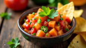 Papaya-Salsa zu gegrilltem Hähnchen