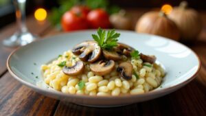 Parmesan-Luft auf Pilzrisotto