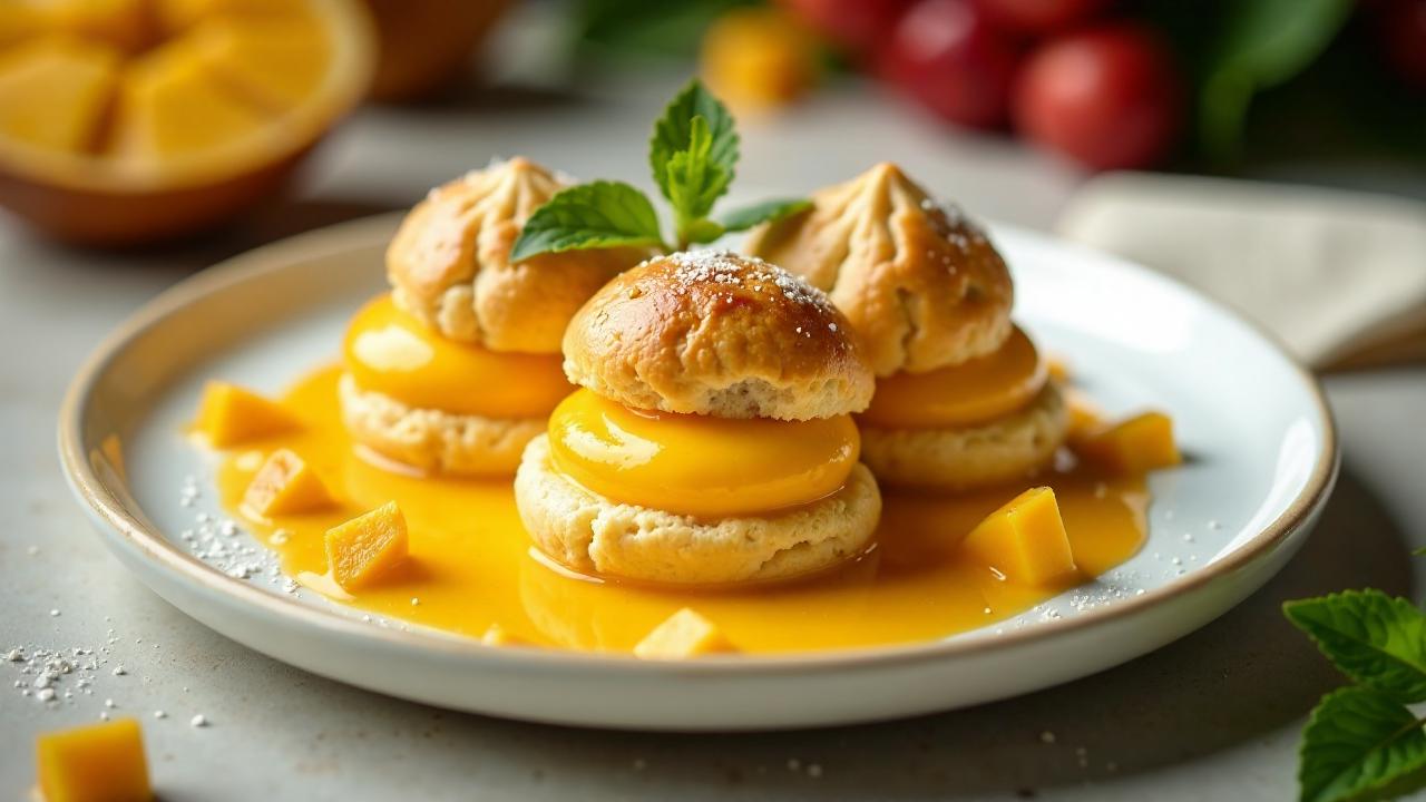 Passionsfrucht-Profiteroles mit Mangosauce