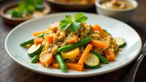 Pecel (boiled vegetables with peanut sauce)